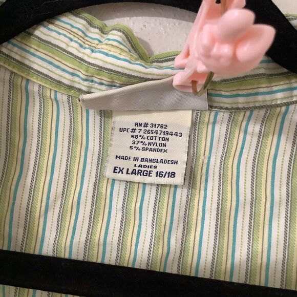 Vintage Y2K 2000s Preppy Retro Green Stripe Light Academia Sleeveless Blouse XL - Picture 5 of 8